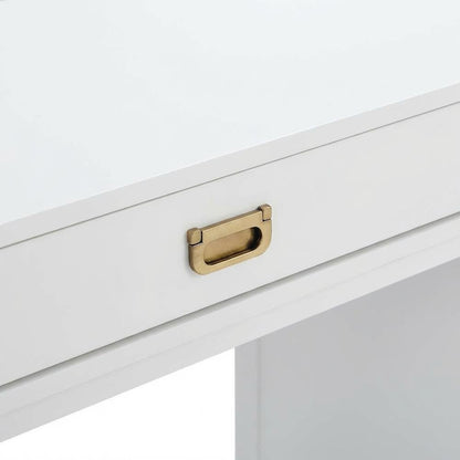 White side storage desk - metal hardware, durable MDF, rubberwood construction