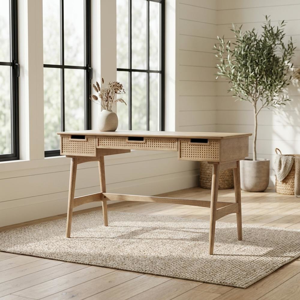 Rubberwood and MDF Computer Desk with Finish and Sturdy Build