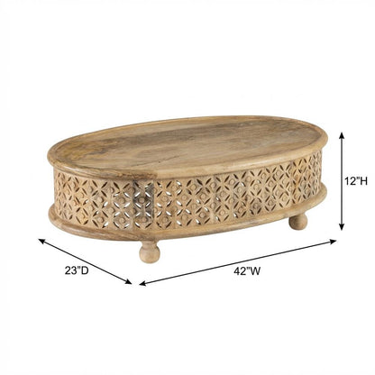 Natural Mango Wood Oval Coffee Table with Stained Finish