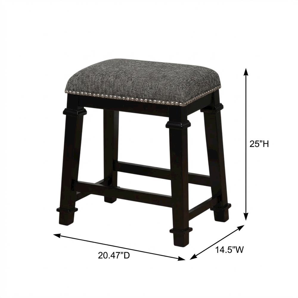 Black and White Tweed Backless Counter Stool with Wood Frame and Foam Seat