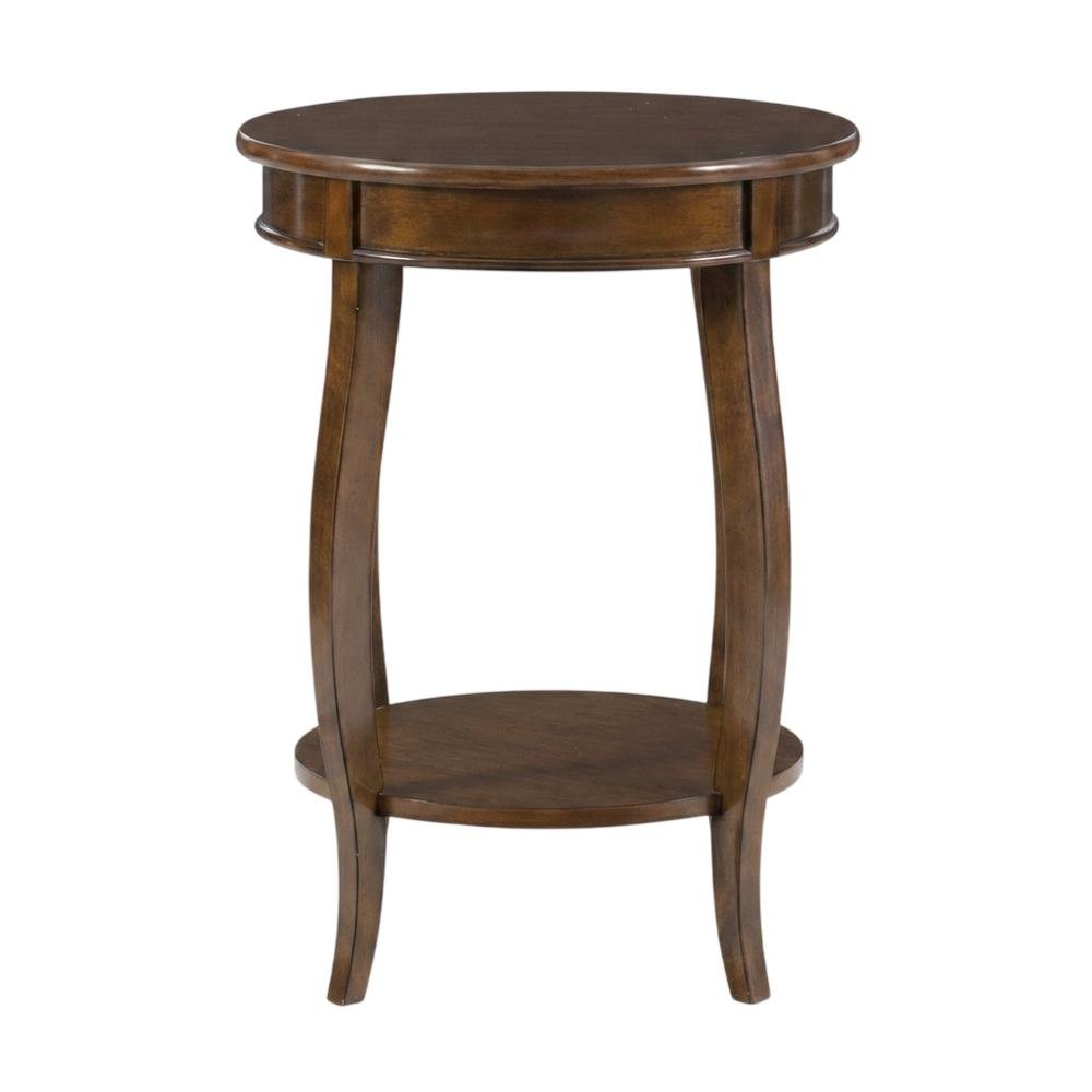 Hazelnut Round Accent Table with Shelf for Living Room or Bedroom
