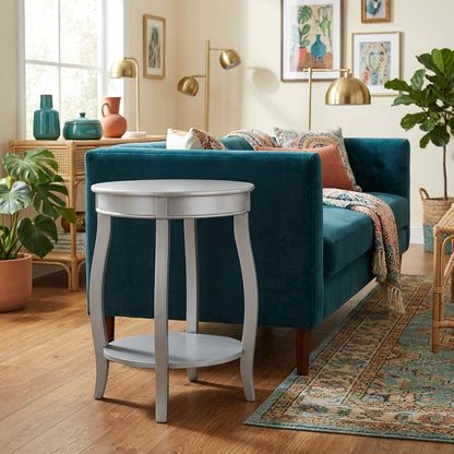 Silver Round Coffee Table with Shelf for Living Room Use