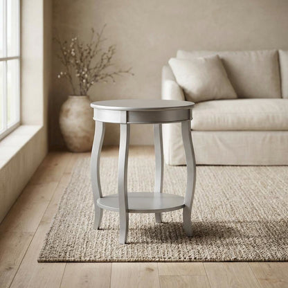 Silver Round Coffee Table with Shelf for Living Room Use