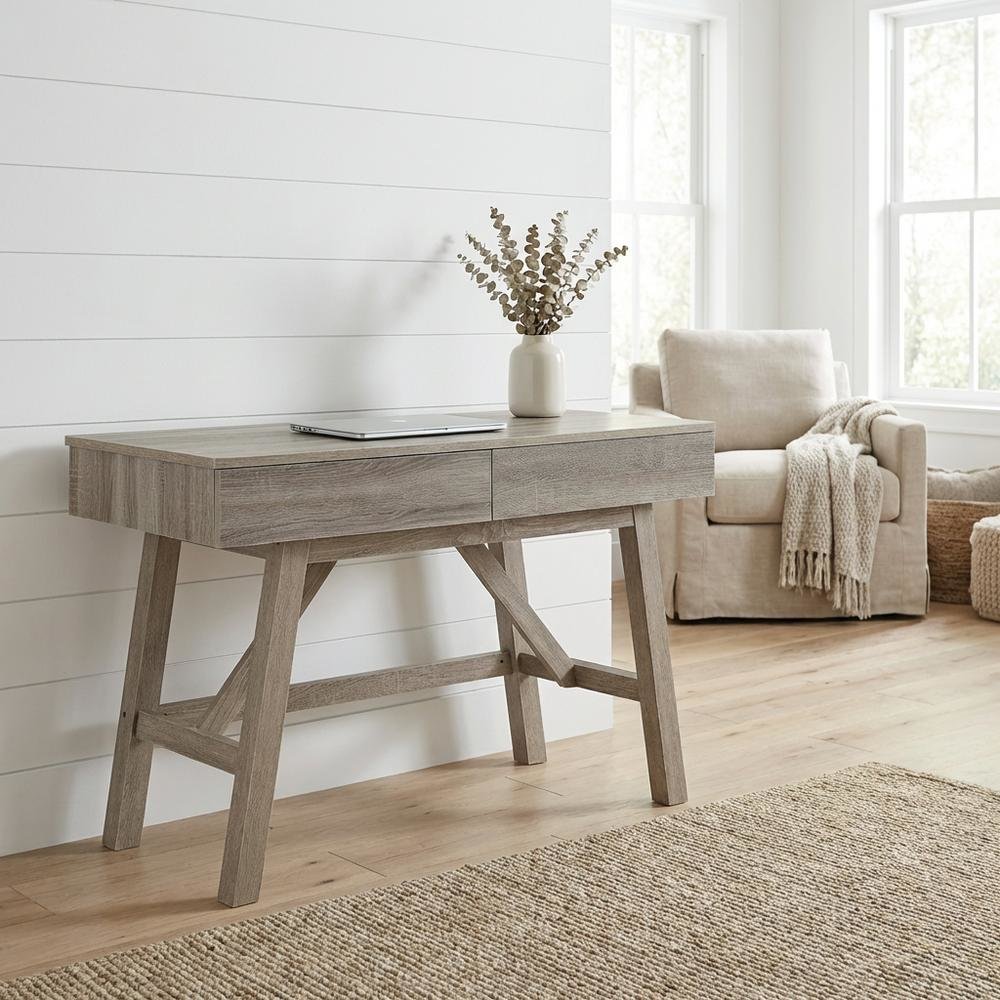Gray Office Desk with MDF, PB, and 3D Paper Finish, Spacious Work Surface