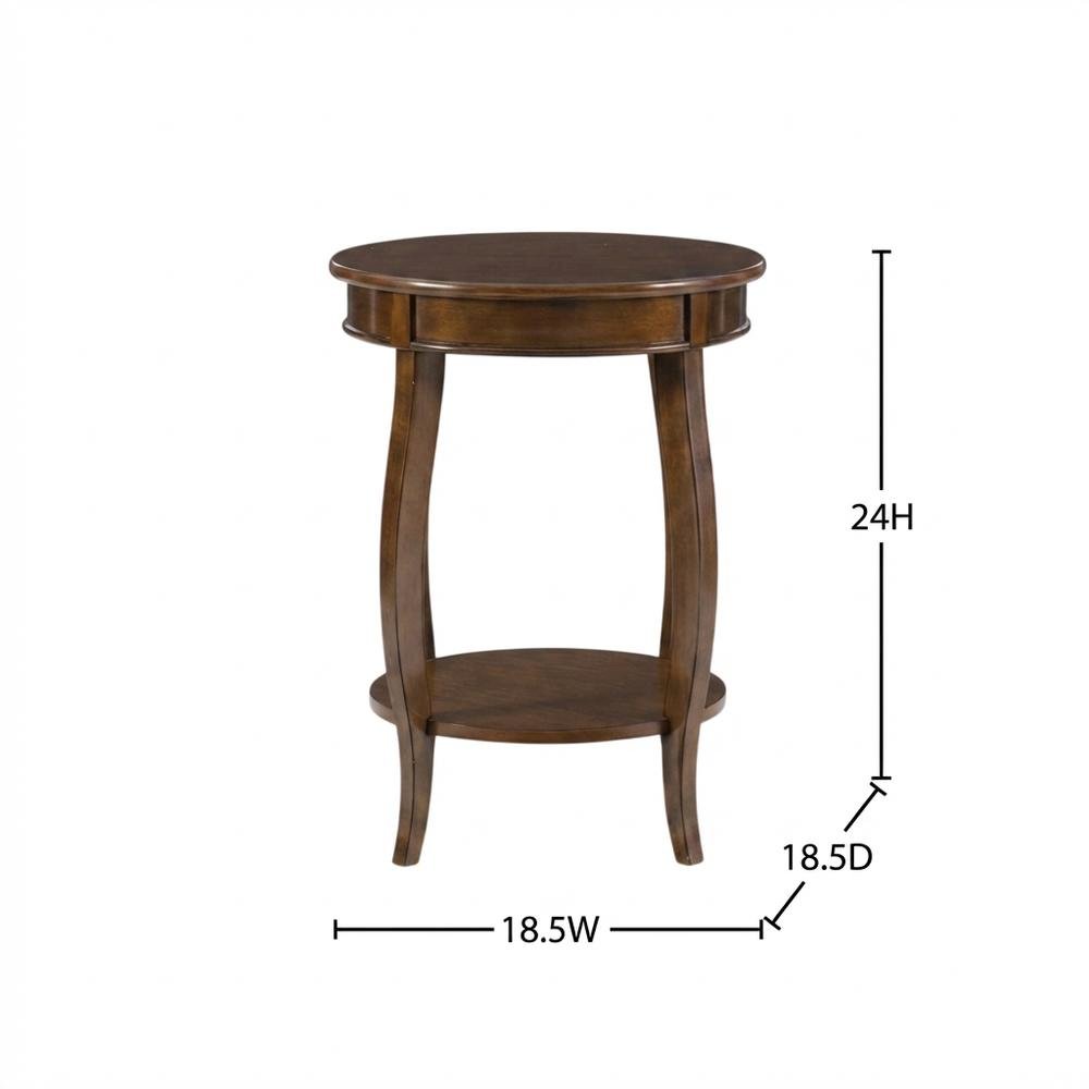 Hazelnut Round Accent Table with Shelf for Living Room or Bedroom