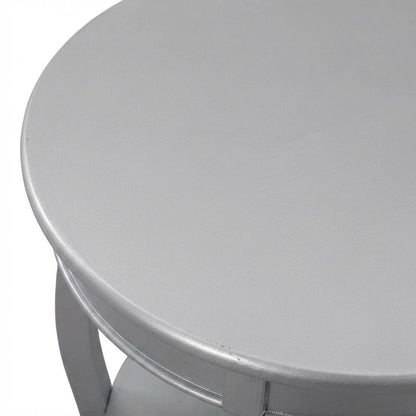 Silver Round Coffee Table with Shelf for Living Room Use