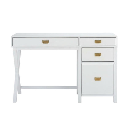 White side storage desk - metal hardware, durable MDF, rubberwood construction