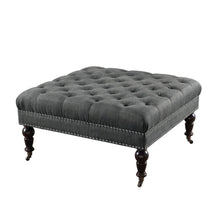 Charcoal Square Tufted Ottoman with Fabric Upholstery and Metal Casters