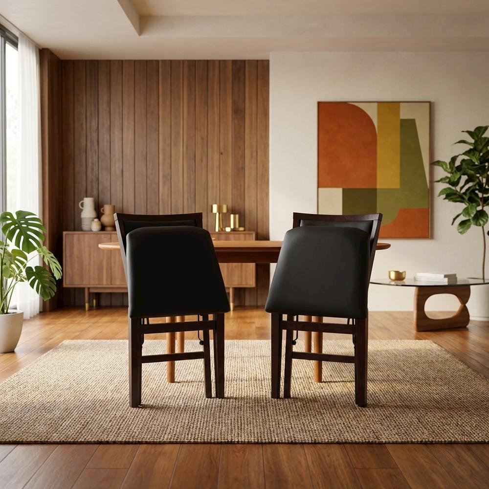 Brown Padded Back Folding Chair Set of 2, Fabric Seat, Metal Frame