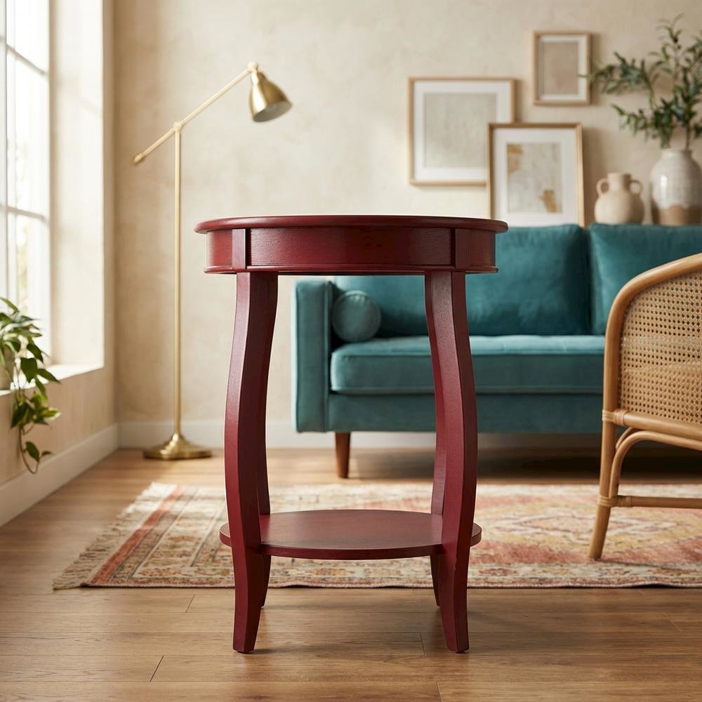 Red Round Coffee Table with Shelf for Living Room and Modern Decor