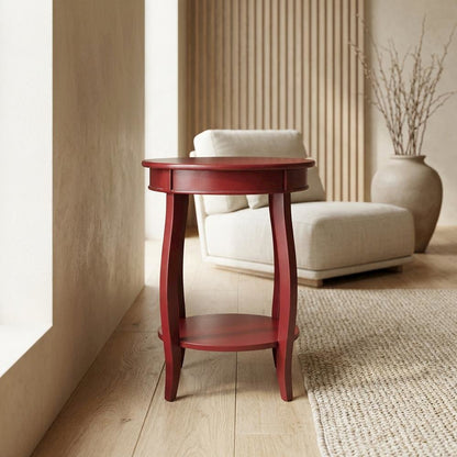Red Round Coffee Table with Shelf for Living Room and Modern Decor