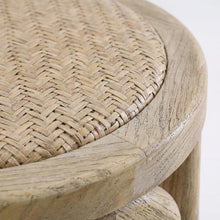 Elm Wood Counter Stool with Rattan Seat Backless Design, Brown Finish