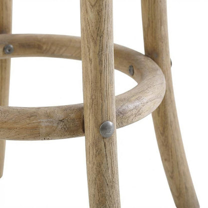 Elm Wood Counter Stool with Rattan Seat Backless Design, Brown Finish
