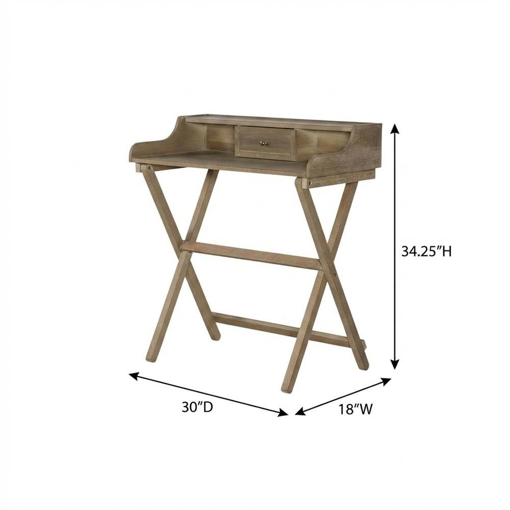 Rustic Brown Folding Office Desk With Solid Wood And Mdf Construction