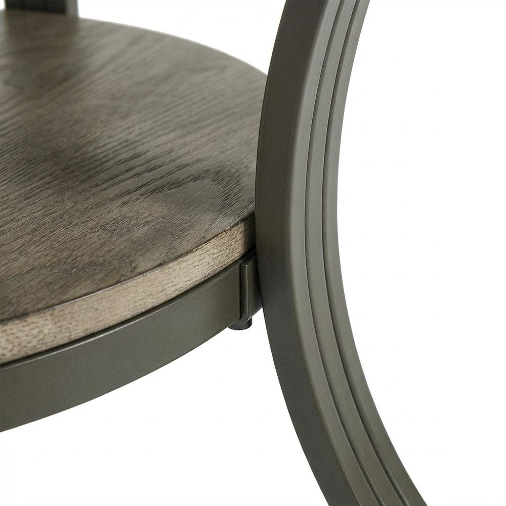 Round Coffee Table in Pewter Finish, Metal and Wood