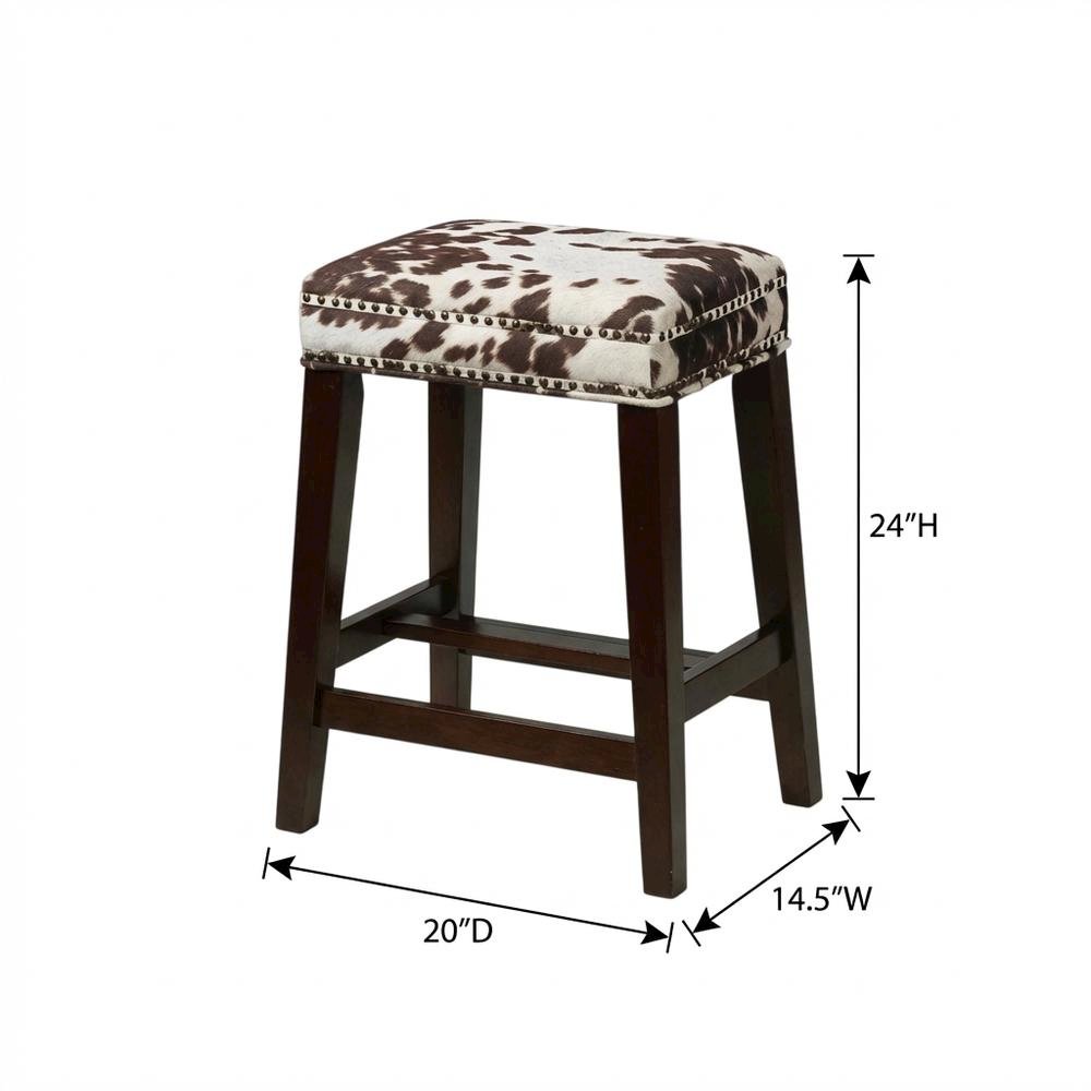 Brown Cow Print Counter Stool with Solid Wood Frame and Cushioned Seat