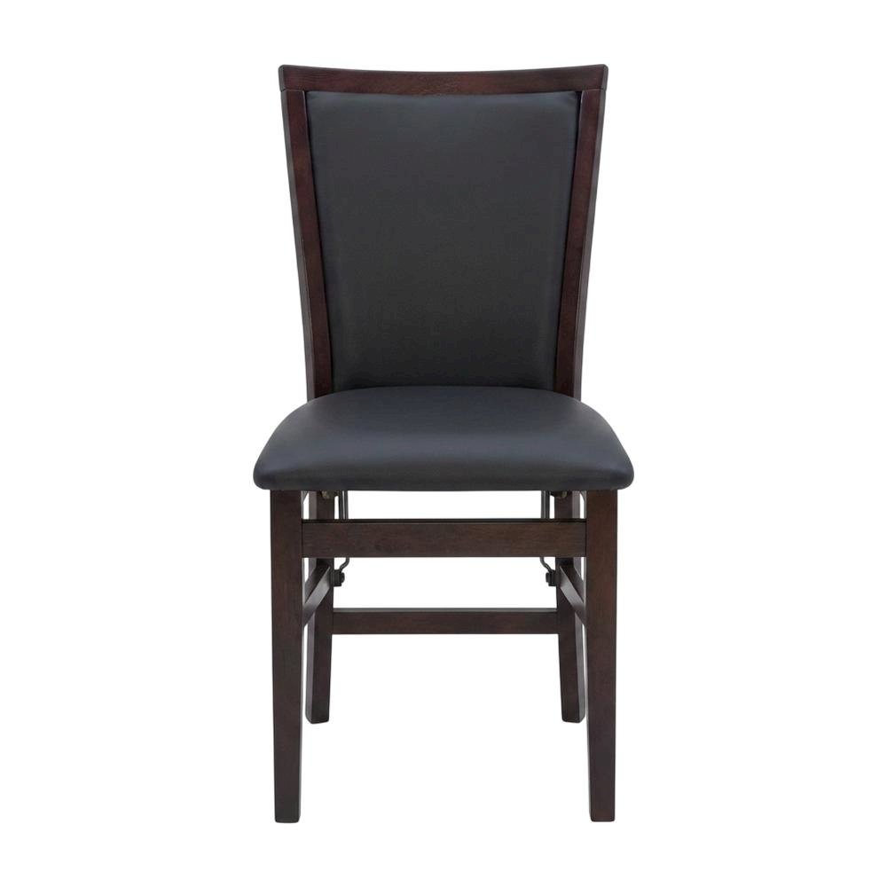 Brown Padded Back Folding Chair Set of 2, Fabric Seat, Metal Frame