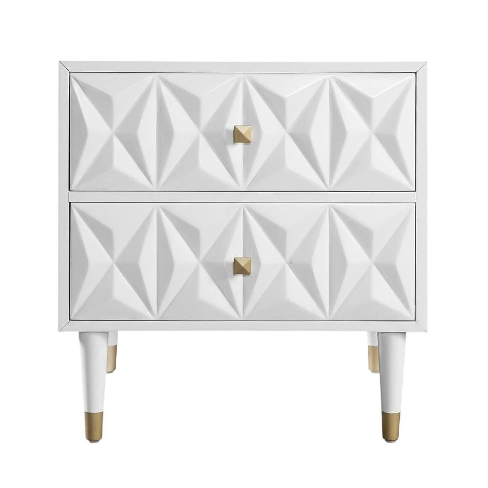 White nightstand with geometric textured surface and versatile storage