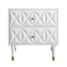 White nightstand with geometric textured surface and versatile storage