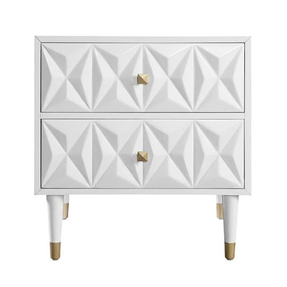 White nightstand with geometric textured surface and versatile storage