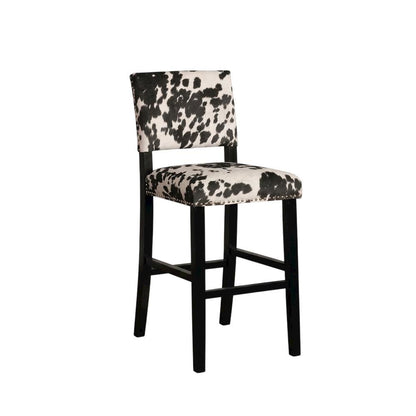 Black Cow Print Bar Stool with Foam Cushion and Hardwood Frame
