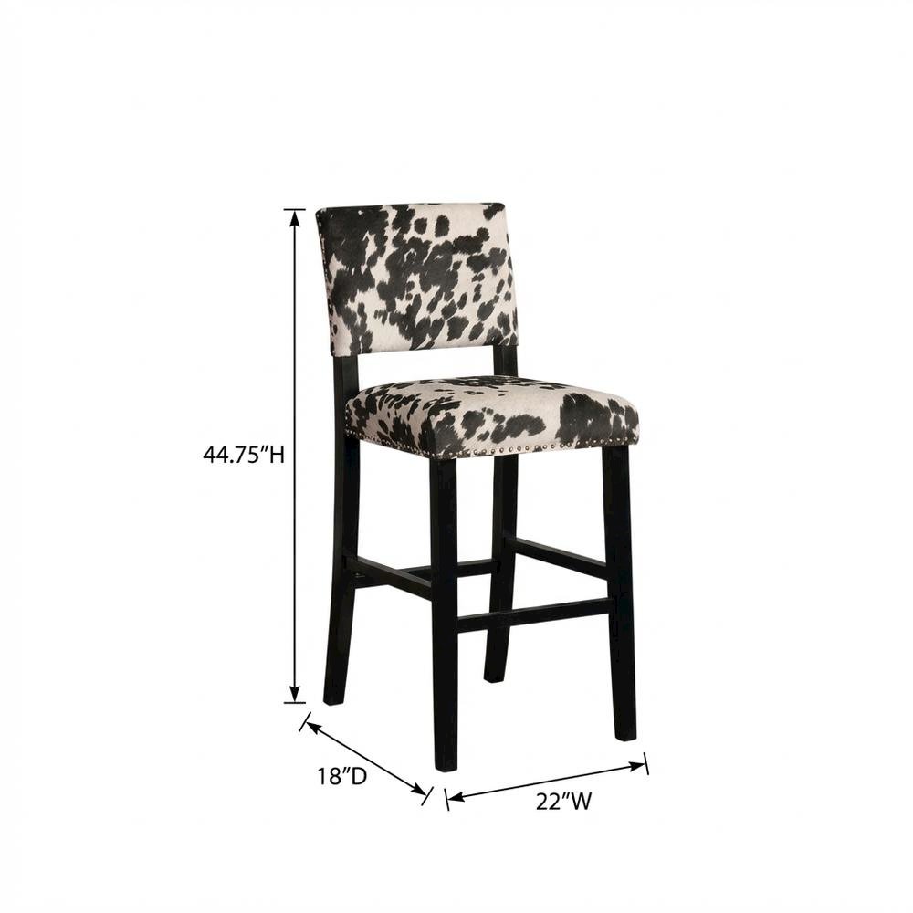 Black Cow Print Bar Stool with Foam Cushion and Hardwood Frame