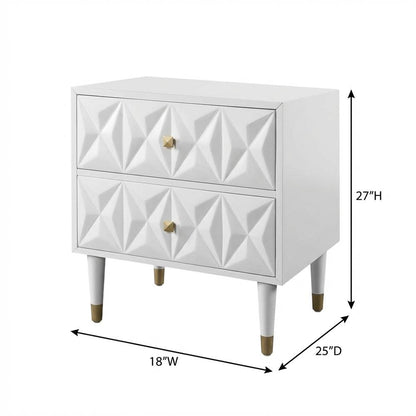 White nightstand with geometric textured surface and versatile storage