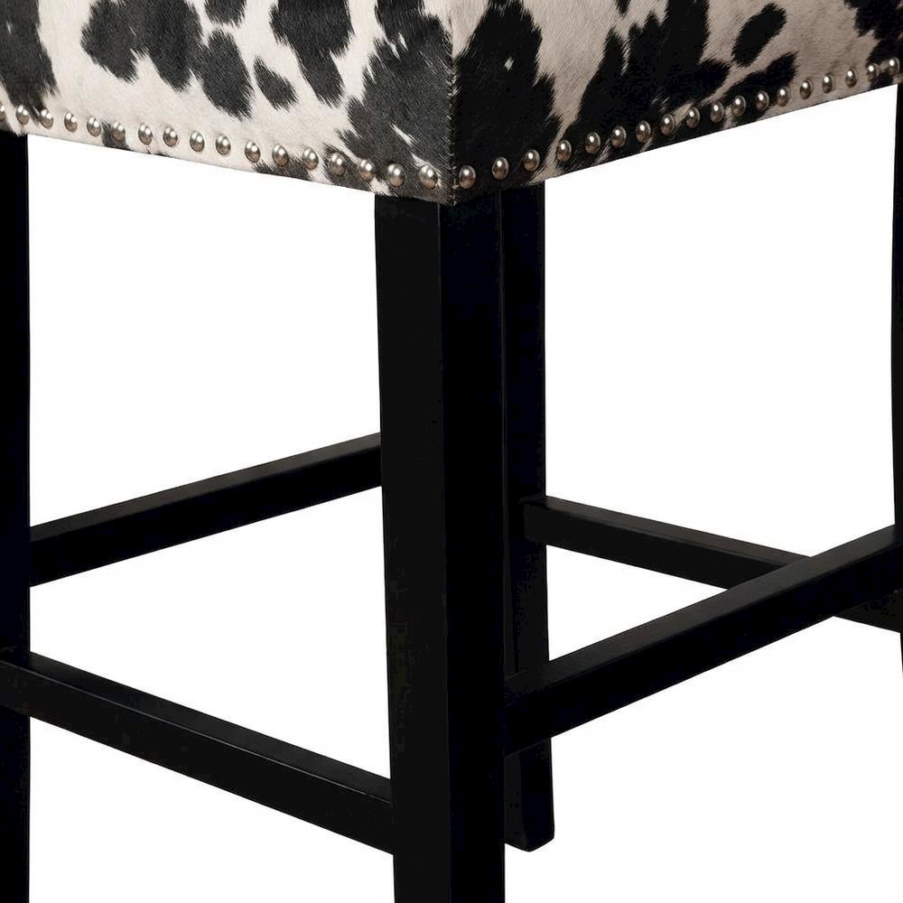 Black Cow Print Bar Stool with Foam Cushion and Hardwood Frame