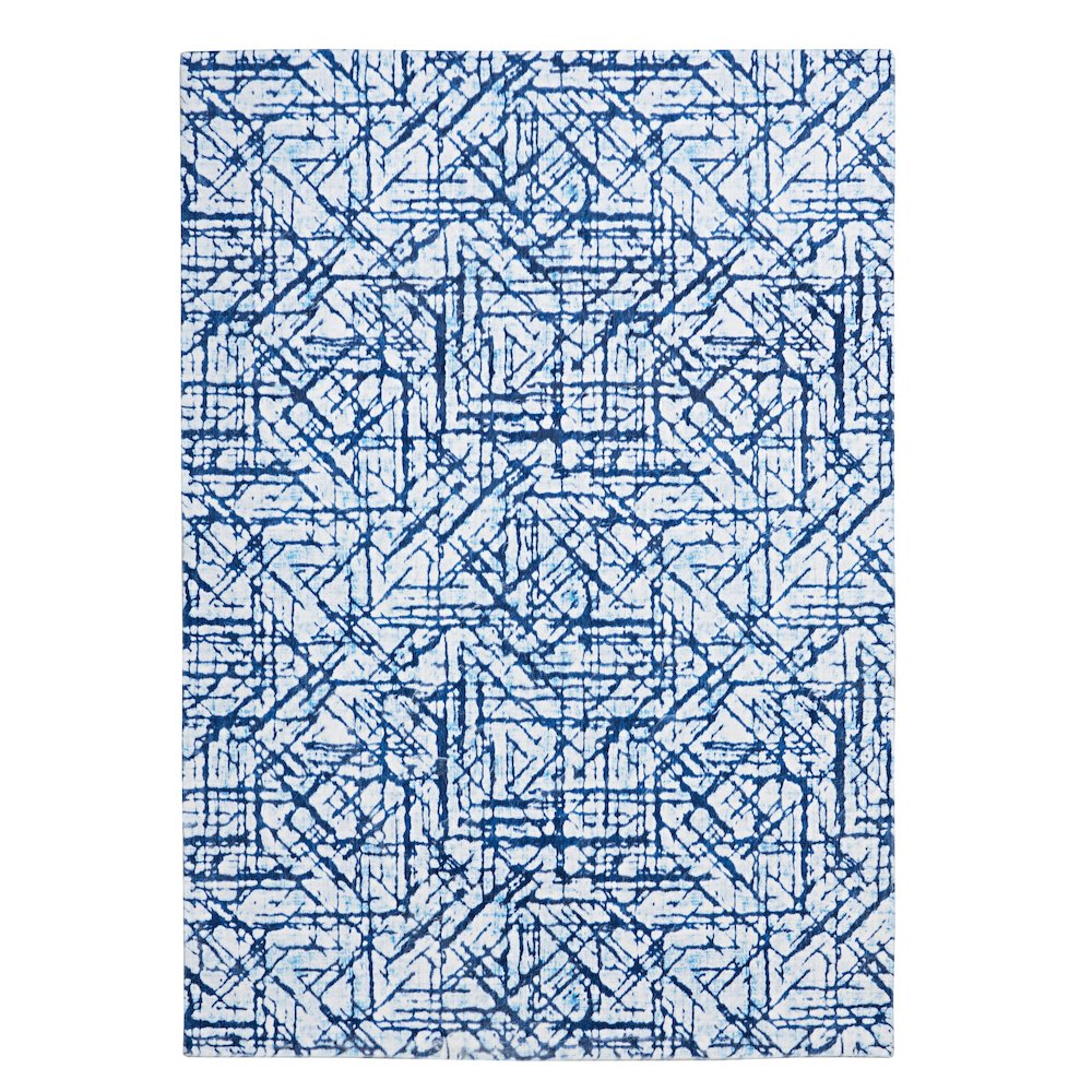 Motif Printed Faux Rabbit Ingrain Blue White 5x7, Rug