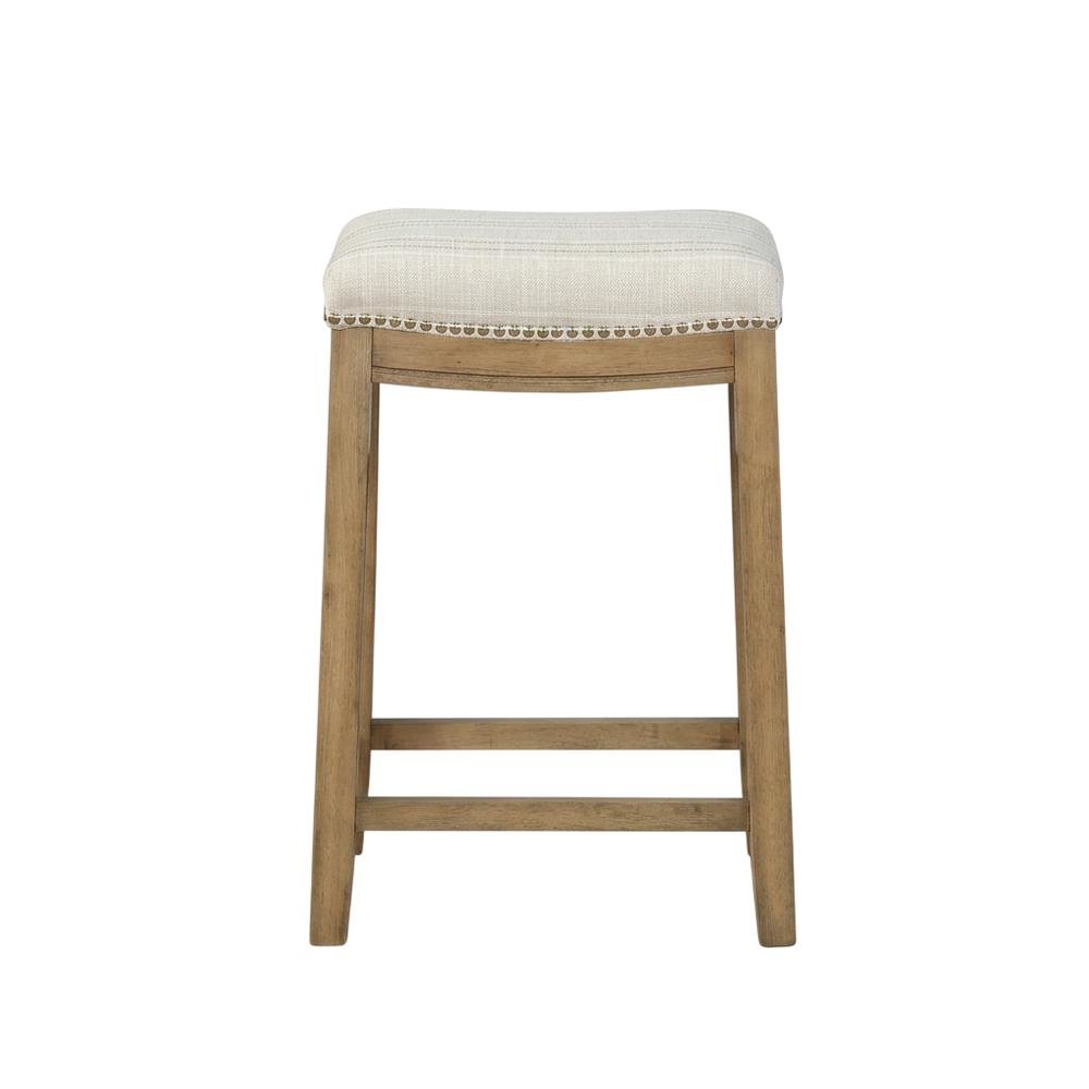 Rustic Stripe Counter Stool with Linen Weave Fabric and Metal Nail Heads