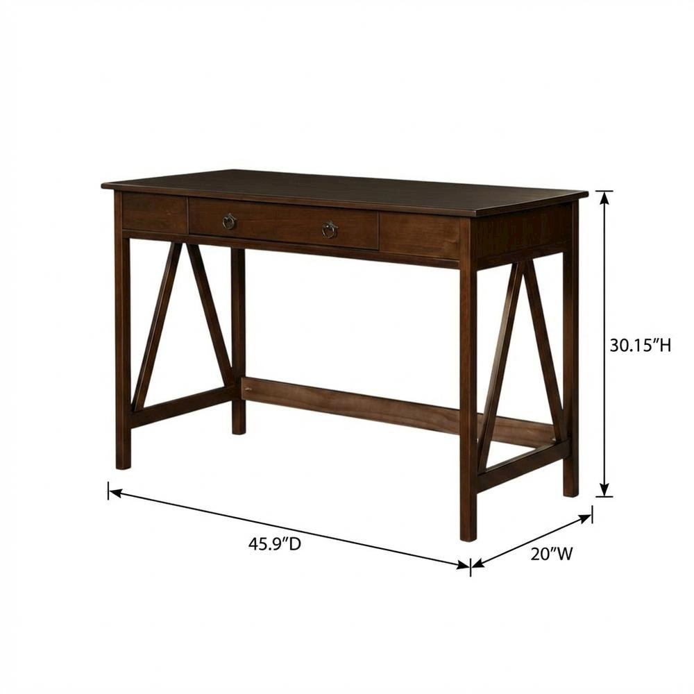 Wooden Office Desk In Antique Tobacco Finish With Solid Pine Construction