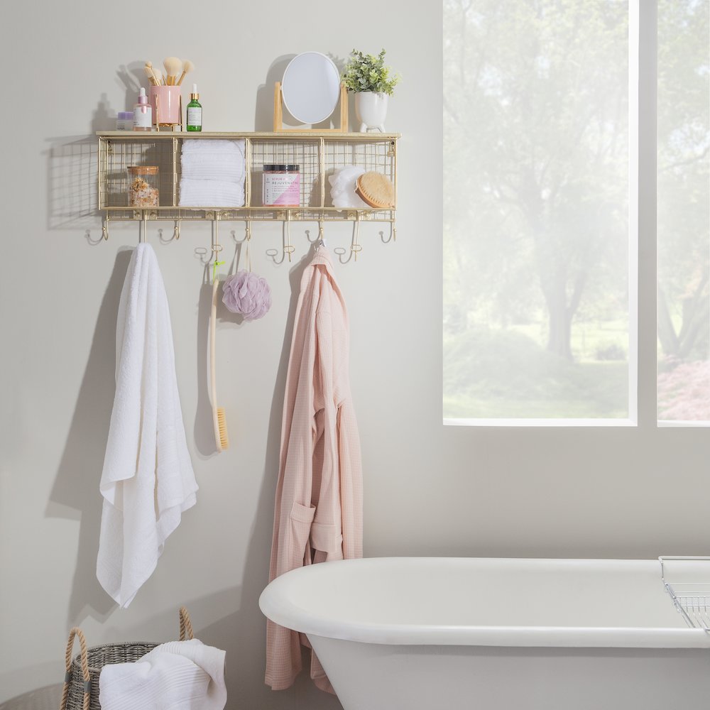 Four Cubby Wall Shelf Gold