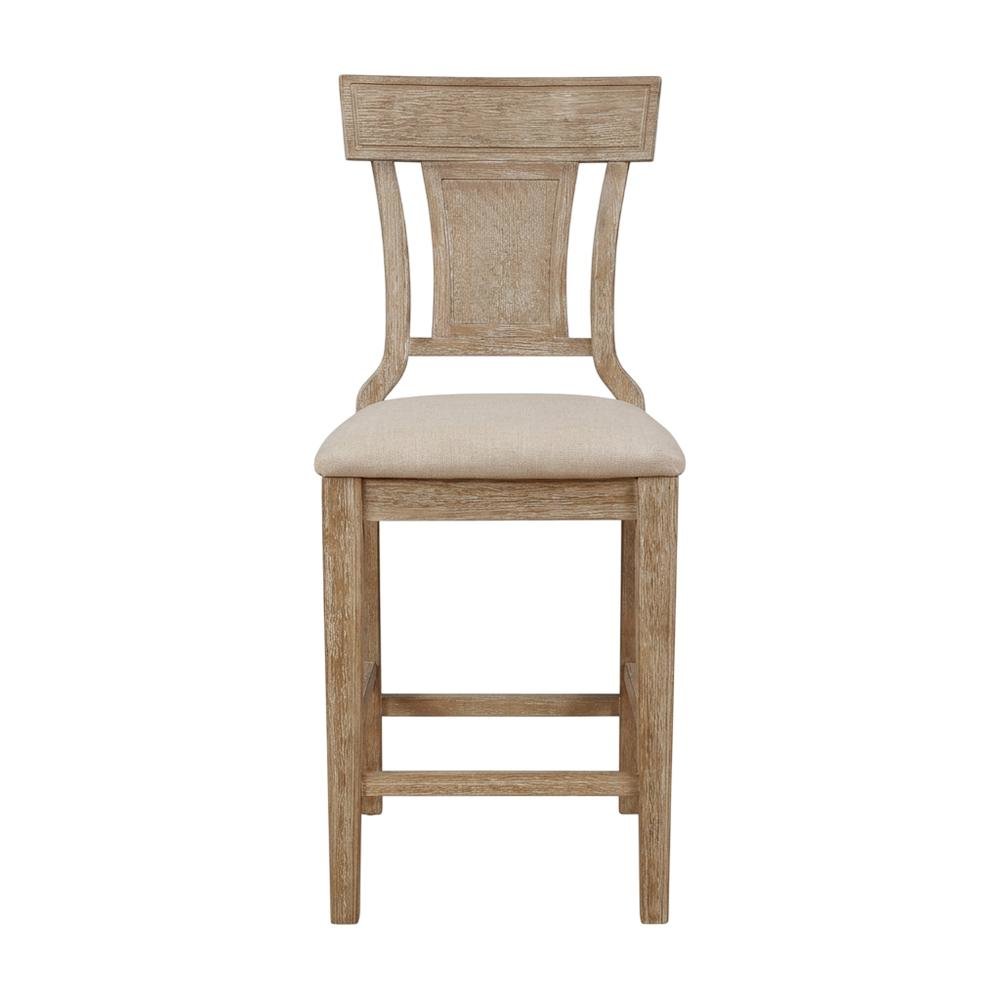 Brown Counter Stool with Solid Rubberwood Frame, Padded Seat & Linen Upholstery