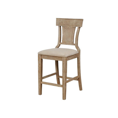 Brown Counter Stool with Solid Rubberwood Frame, Padded Seat & Linen Upholstery