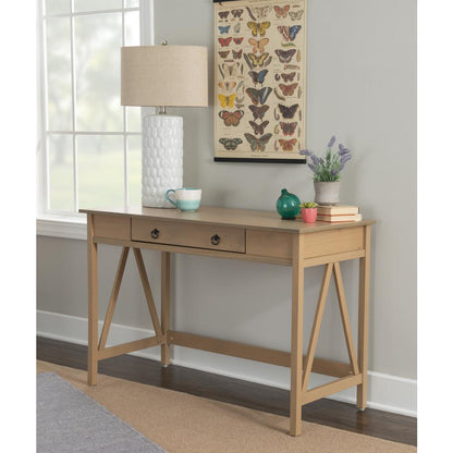 Driftwood Office Desk with Solid Eucalyptus Pine Finish, Spacious Work Surface