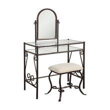 Metal Vanity Set with Glass Top, Mirrored Shelf and Upholstered Bench