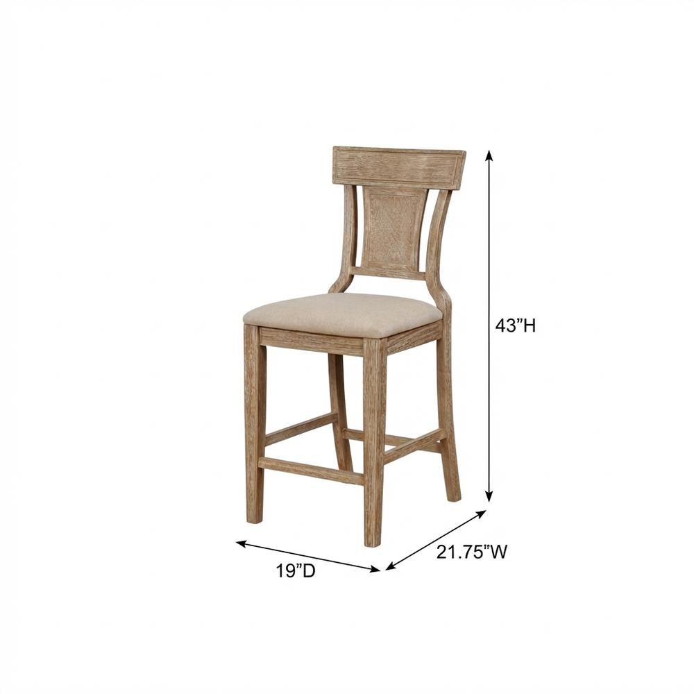Brown Counter Stool with Solid Rubberwood Frame, Padded Seat & Linen Upholstery