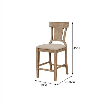 Brown Counter Stool with Solid Rubberwood Frame, Padded Seat & Linen Upholstery