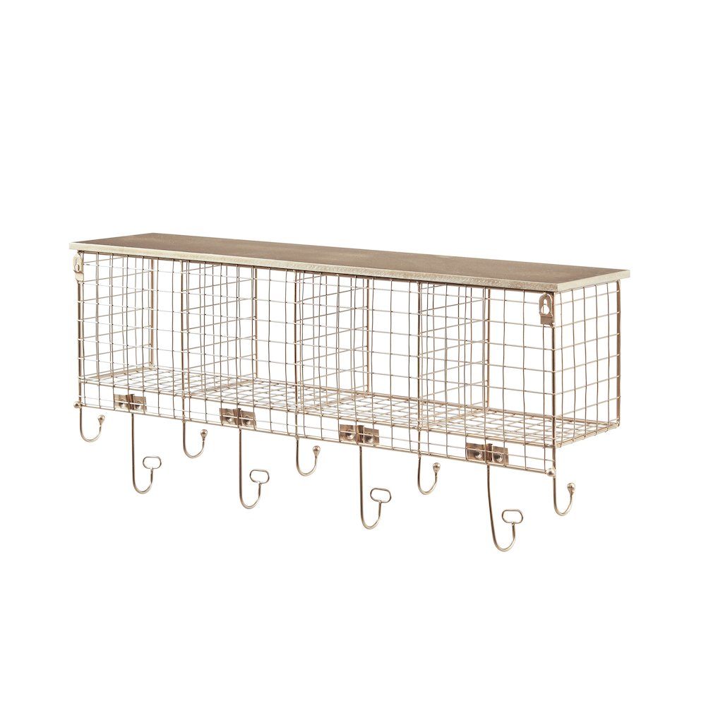 Four Cubby Wall Shelf Gold