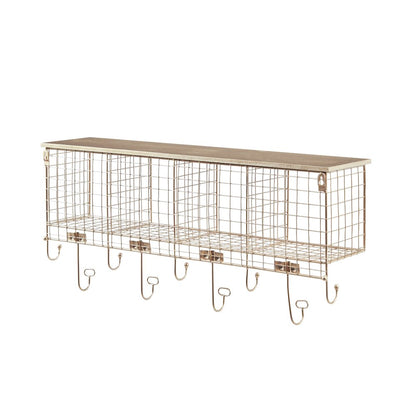 Four Cubby Wall Shelf Gold