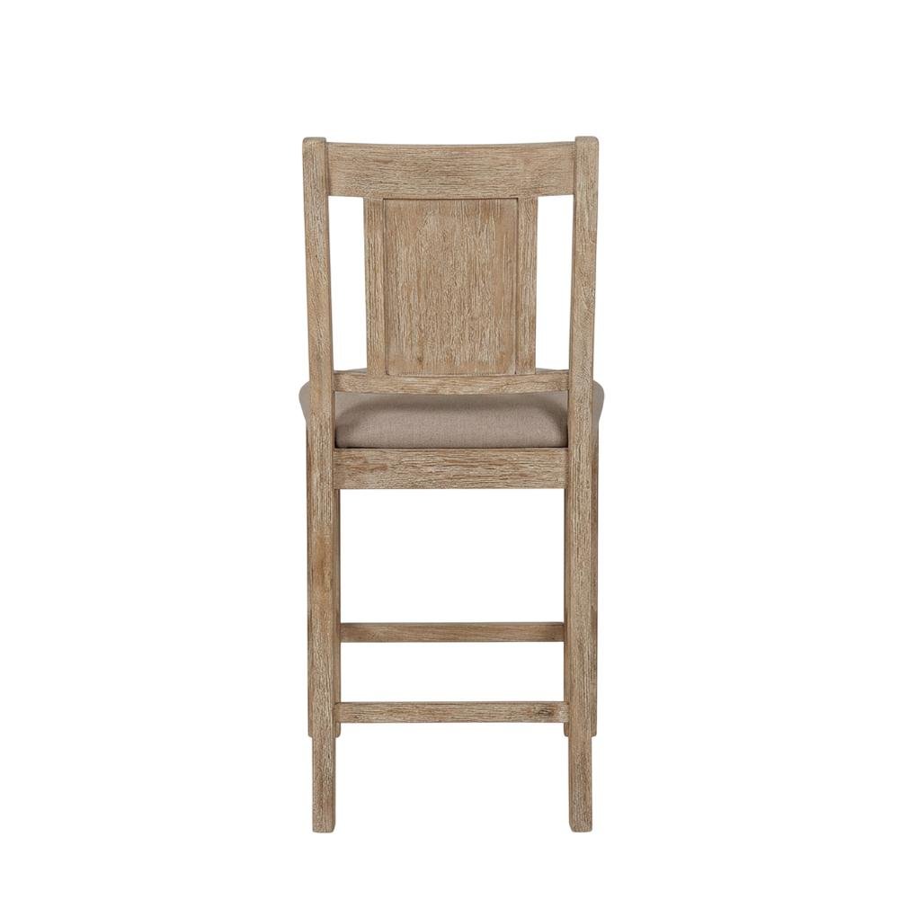 Brown Counter Stool with Solid Rubberwood Frame, Padded Seat & Linen Upholstery
