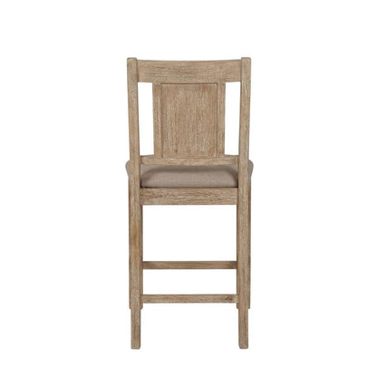 Brown Counter Stool with Solid Rubberwood Frame, Padded Seat & Linen Upholstery