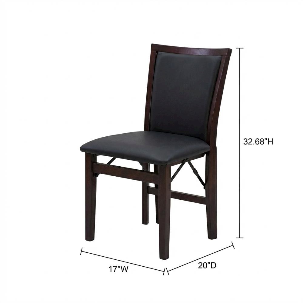 Brown Padded Back Folding Chair Set of 2, Fabric Seat, Metal Frame