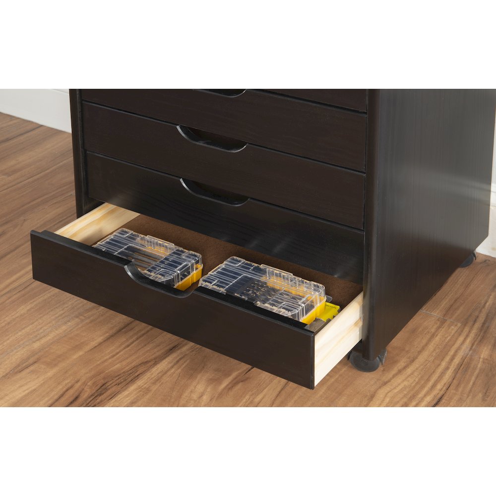 Cary Black Six Drawer Wide Rolling Storage Cart Black