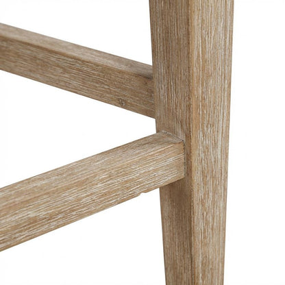Brown Counter Stool with Solid Rubberwood Frame, Padded Seat & Linen Upholstery