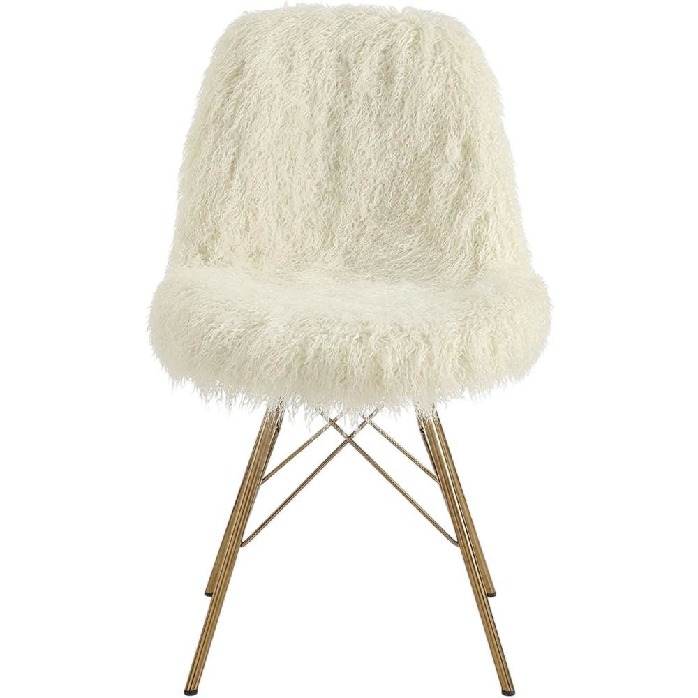 Flokati Dining Chair with Gold Metal Base and Comfortable Fabric Seat
