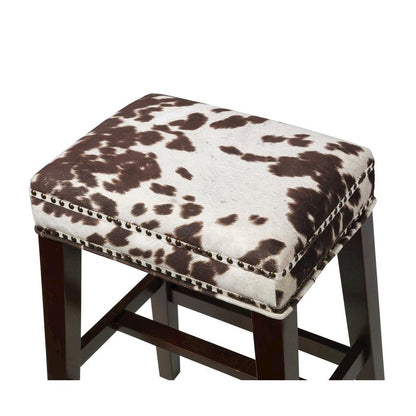 Brown Cow Print Counter Stool with Solid Wood Frame and Cushioned Seat