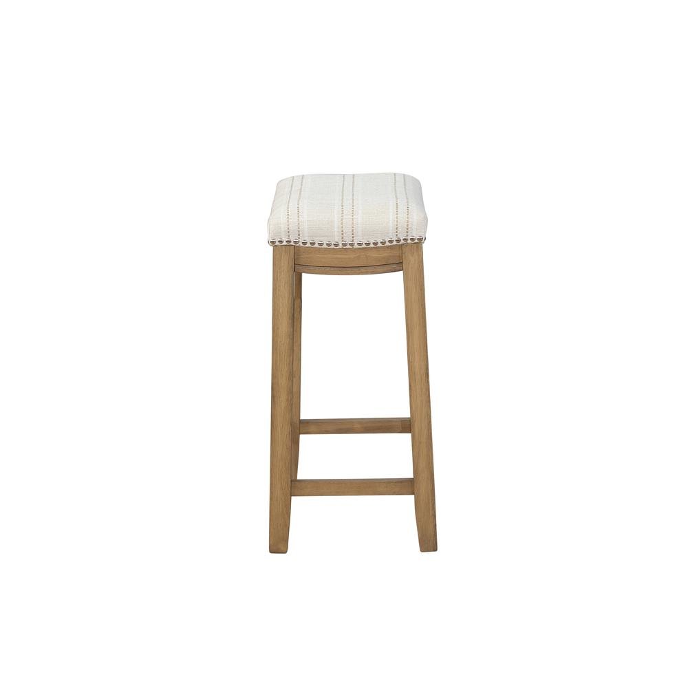 Rustic Stripe Counter Stool with Linen Weave Fabric and Metal Nail Heads