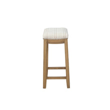 Rustic Stripe Counter Stool with Linen Weave Fabric and Metal Nail Heads