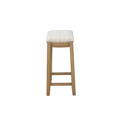Rustic Stripe Counter Stool with Linen Weave Fabric and Metal Nail Heads